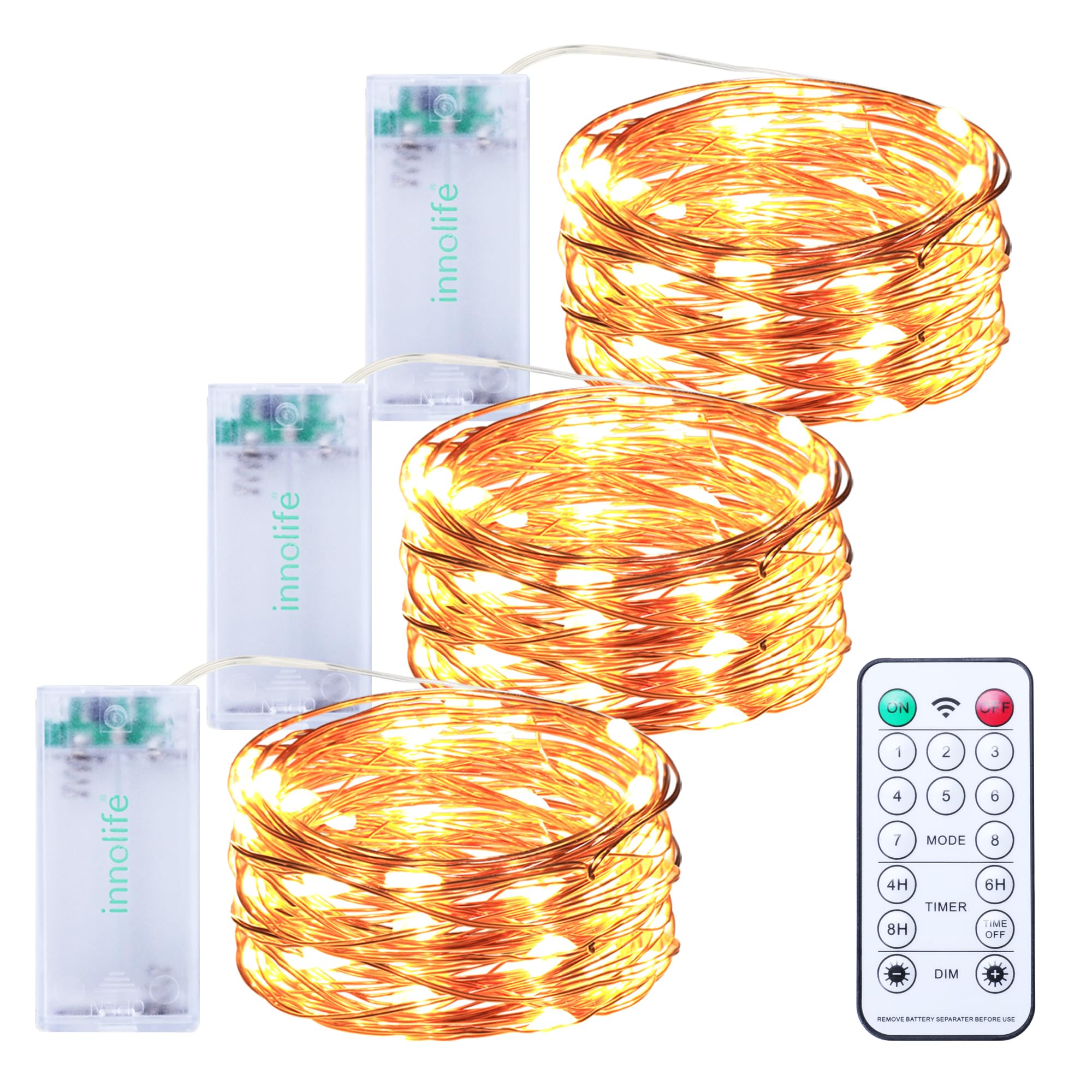 Fairy Lights Battery, 3M 30LEDs 8 Modes String Lights Battery Operated, Fairy Lights Indoor/Outdoor with Remote Timer for Bedroom, Party, Wedding, Christmas Decorations(3 Pack, Warm White)