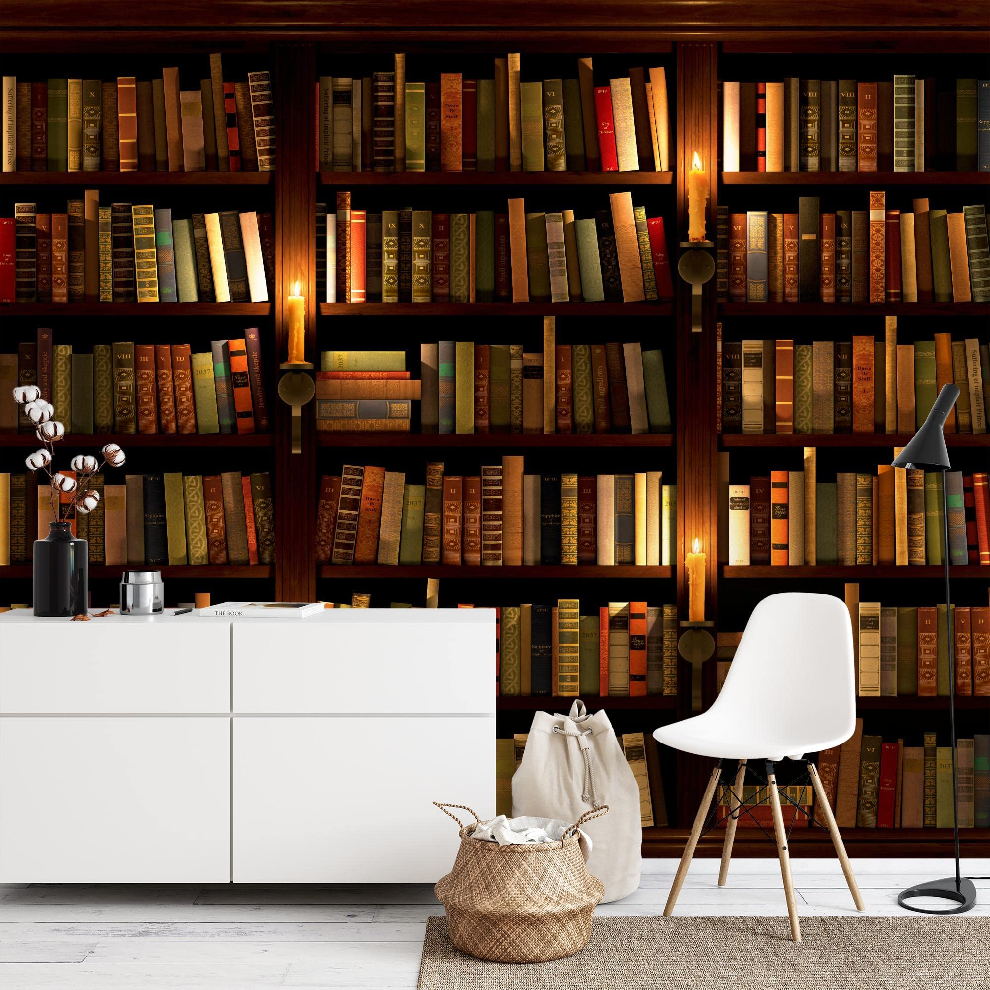 Runa Art Fototapeten 396 x 280 cm Bibliothek - Vlies Wanddekoration Wohnzimmer Schlafzimmer - Deutsche Manufaktur - Braun 9058012a