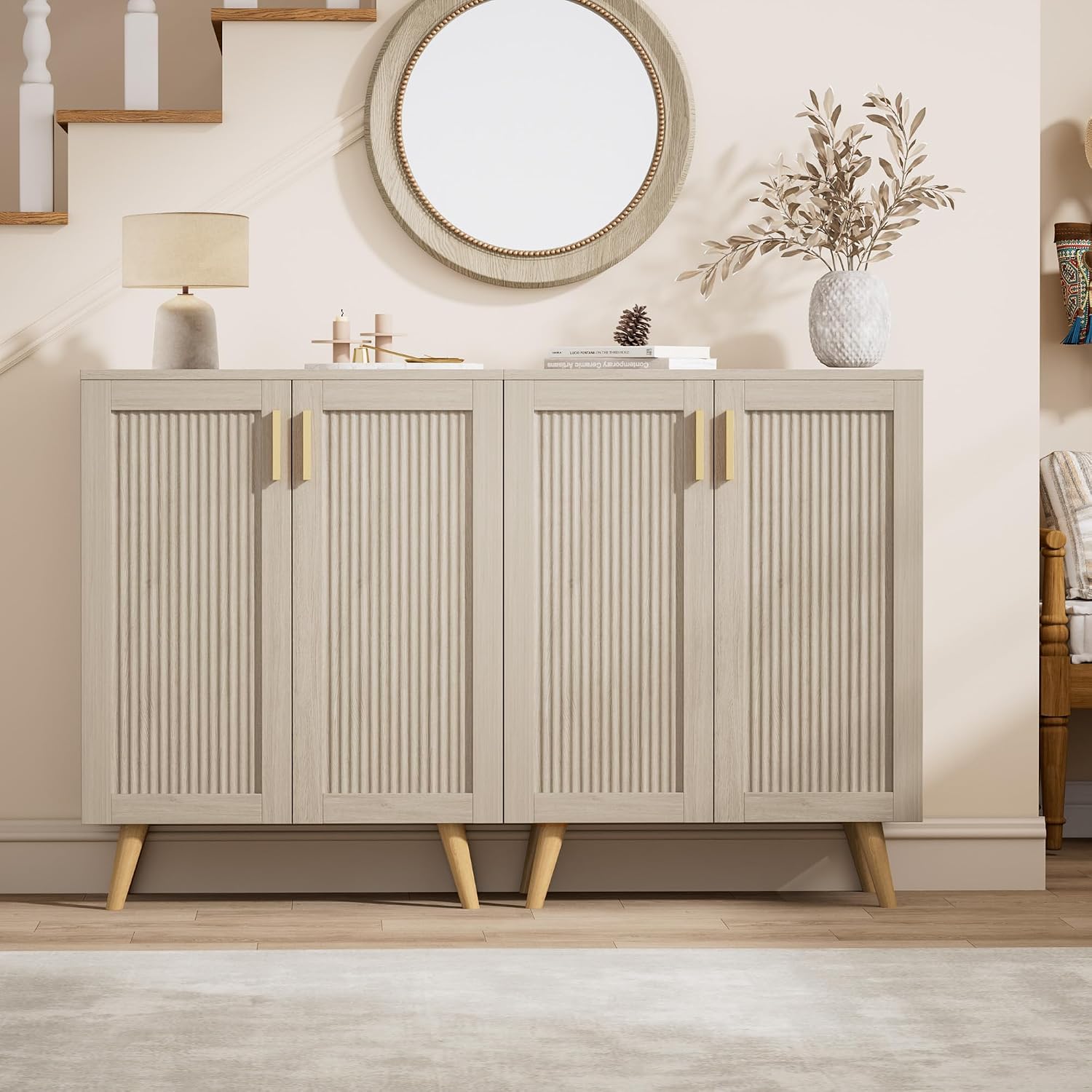 Fluted Shoe Cabinet with Doors, 4-Tier Entryway Shoe Storage