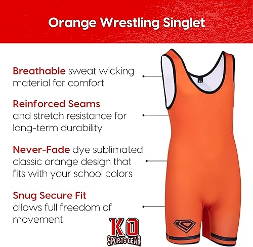 Miniatura 10 de KO Sports Gear - Soltero de lucha libre unisex, cómodo y transpirable, elástico en 4 direcciones, gama completa de tallas para jóvenes y adultos