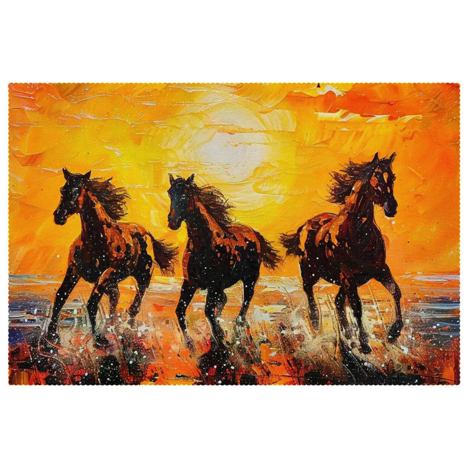 Set de table résistant à la chaleur lot de 6 grand format 30x45cm lavable motif cheval