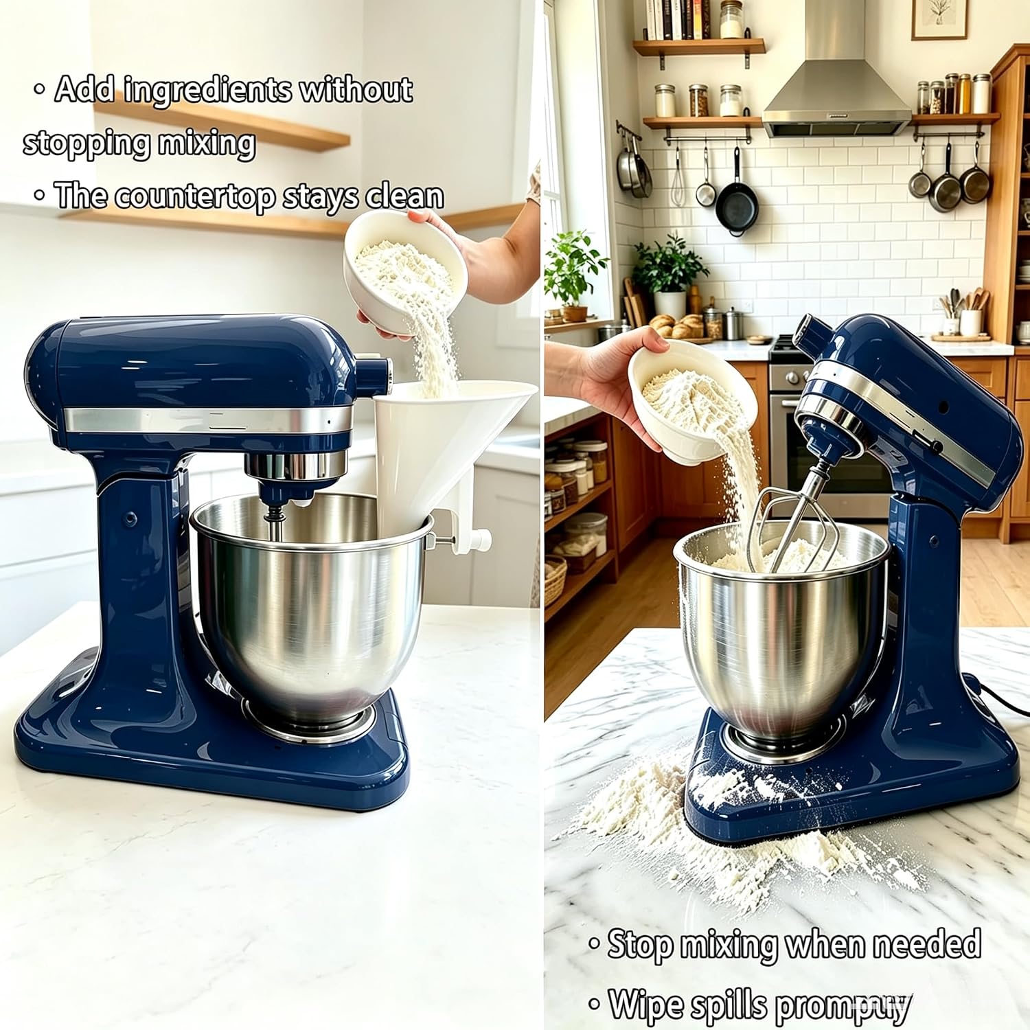 KingofKings Flour Funnel for Kitchen Aid,Clip-On Stand Mixer Funnel for