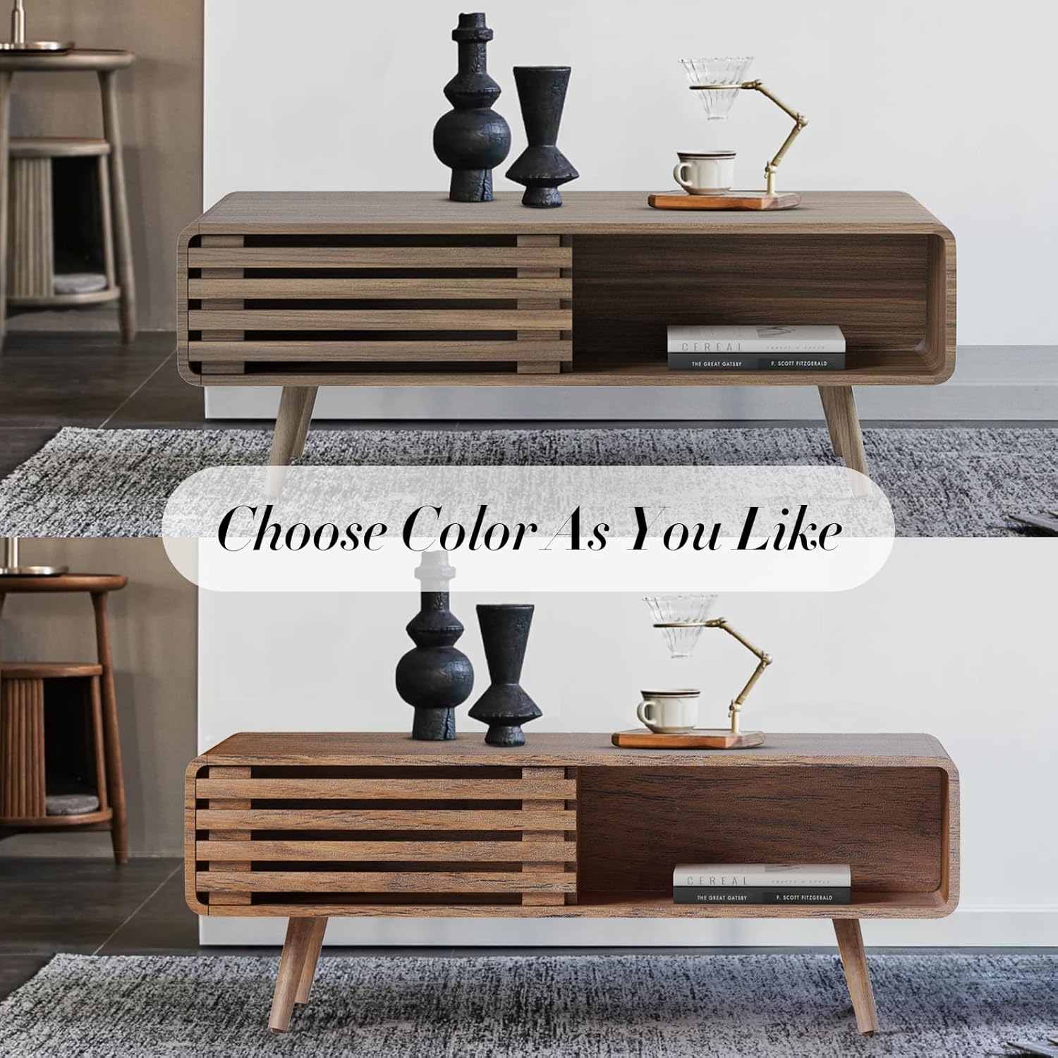 Easyego Coffee Table with Storage, Farmhouse Wood Tables for Living Room, Easy Assembly, Suitable for Various Home Styles (Brown)