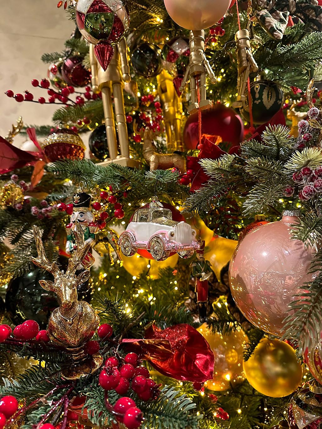 Christbaumschmuck Glas 11cm Auto Weihnachtskugeln mundgeblasen - Gold - Pink