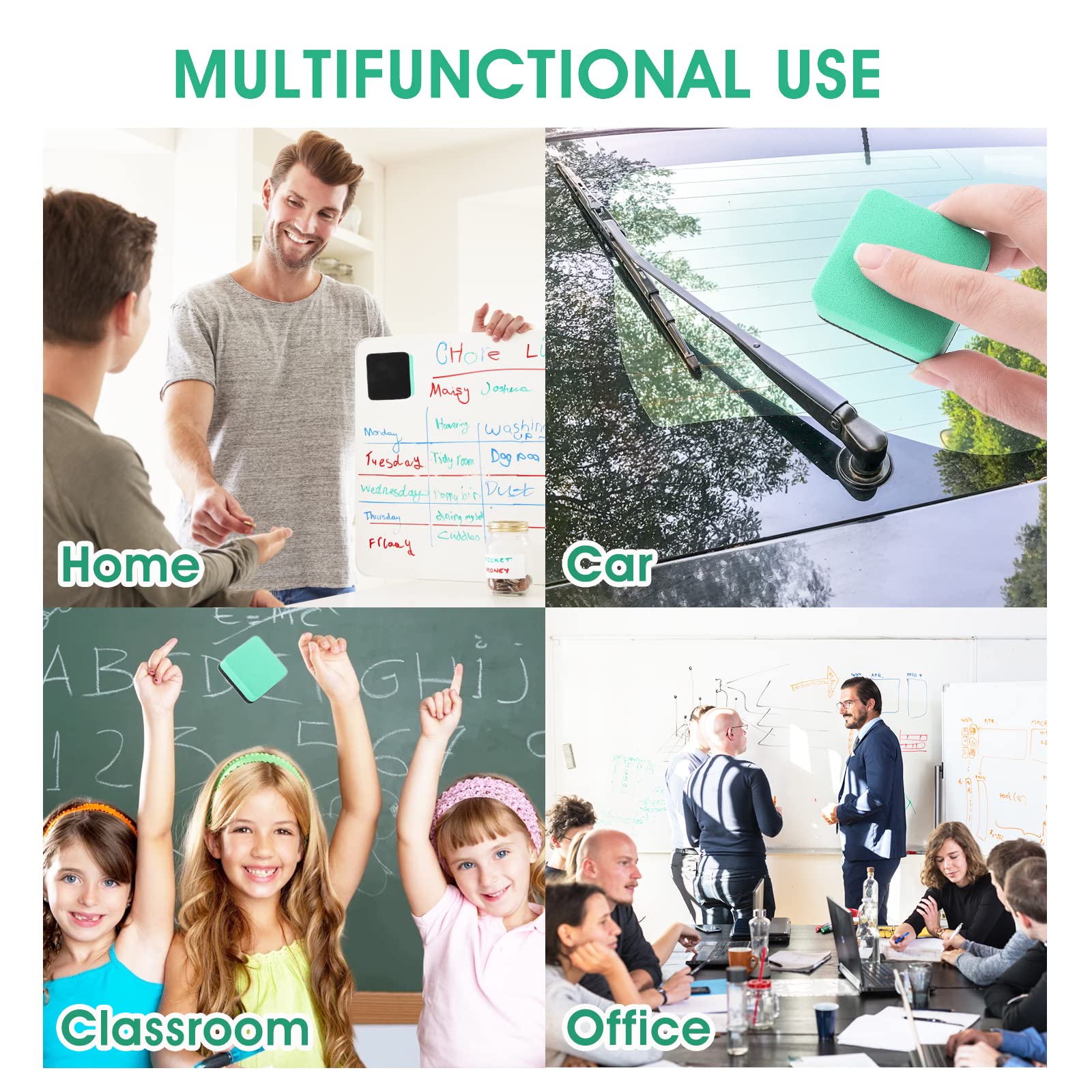 cobee Magnetischer Whiteboard Schwamm, 12 STÜCKE Mini Whiteboard Radierer mit dickem Filzpad Trockenlöscher Tafelreiniger Wischer zum Reinigen von trocken abwischbaren Tafeln geeignet (Grün)
