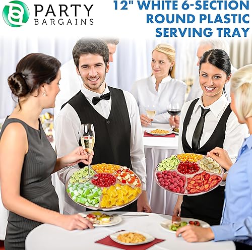 Miniatura 4 de Party Bargains 6 bandejas redondas seccionales de plástico para servir tamaño 12 pulgadas color blancooro rosa paquete de 4