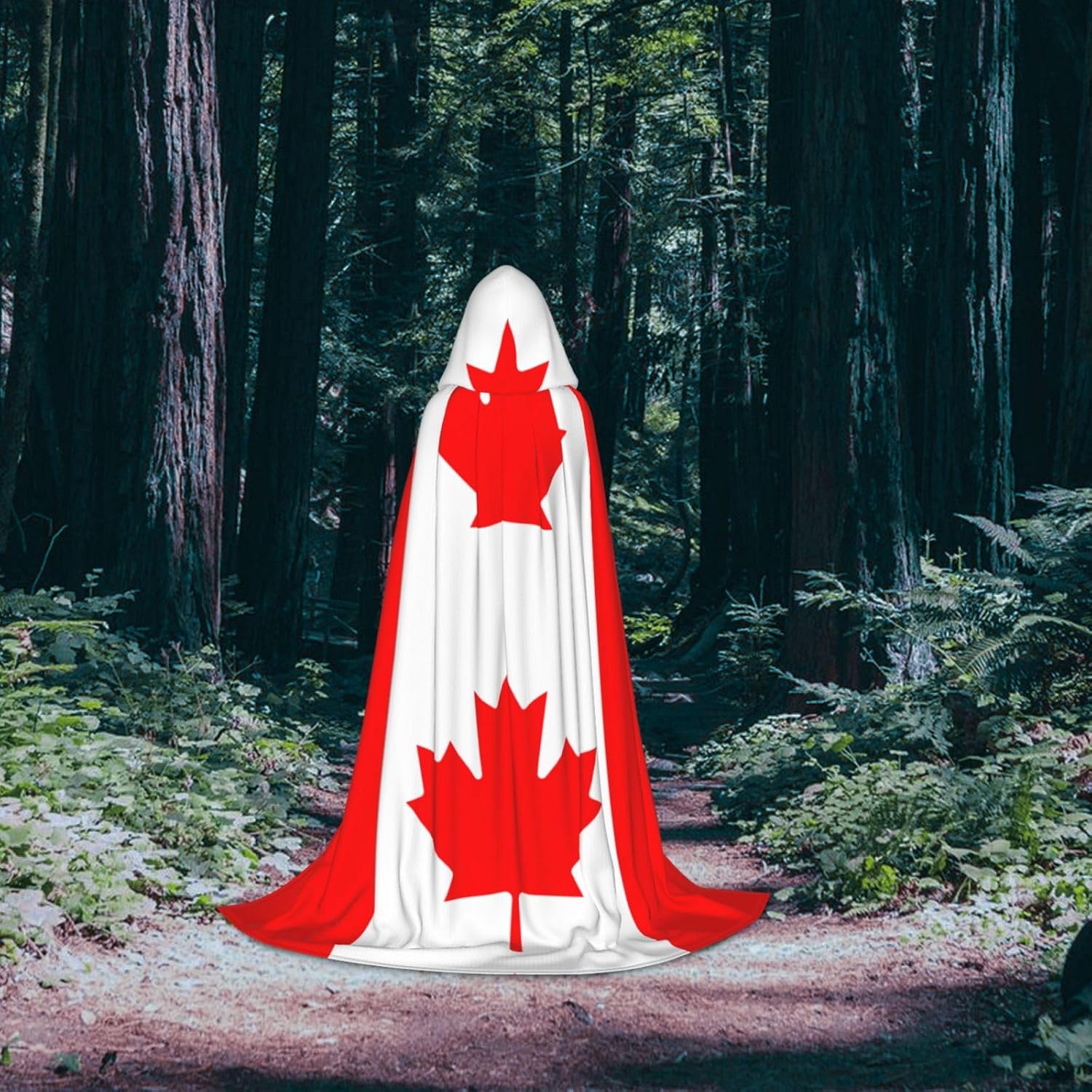 Canadian flag print Wizard Hooded Robe Medieval Cape Renaissance Cloak for Men Women Halloween Costume