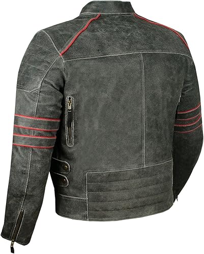 Miniatura 4 de Mens Brotherhood - Chaqueta de cuero clásica de hermandad para hombre, chaqueta de motociclista con armadura, colección Distress CE