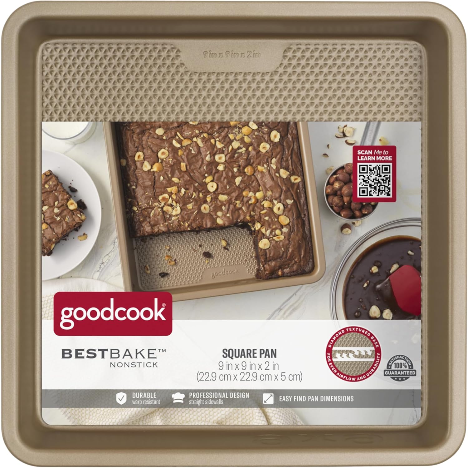 GoodCook BestBake Nonstick Textured Carbon Steel Square Pan, 9", Bronze