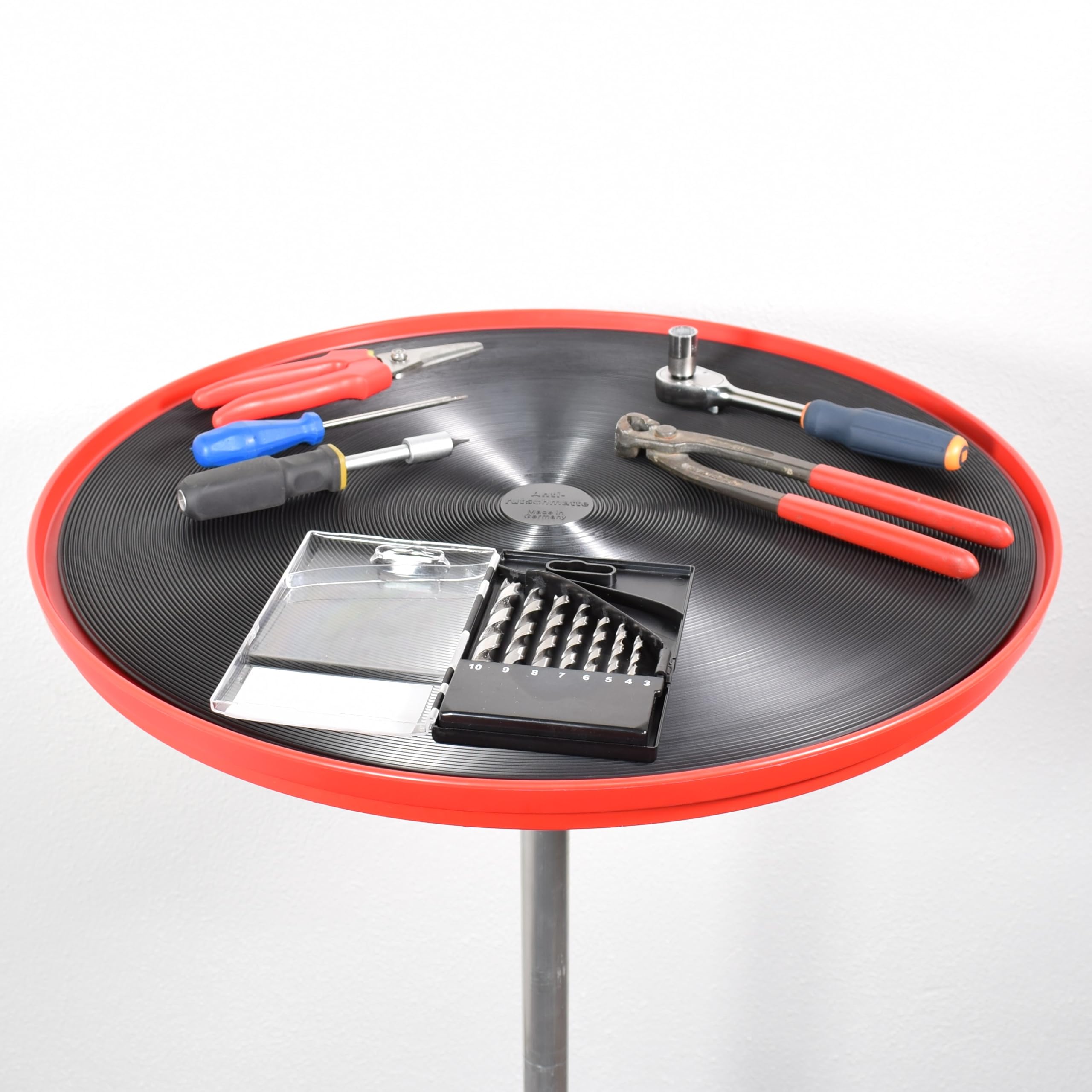 Aufstecktisch für Getriebeheber, Arbeitsfläche aus Kunststoff mit Antirutscheinlage, Öl- und Kraftstoffresistent, 30 kg Maximalbelastung, Made in Germany (Rot)