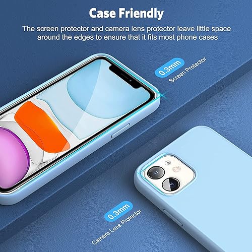 Miniatura 6 de Geelige 2+2 Paquete de 2 protectores de pantalla para iPhone 11 + 2 protectores de lente de cámara, película de vidrio templado compatible con