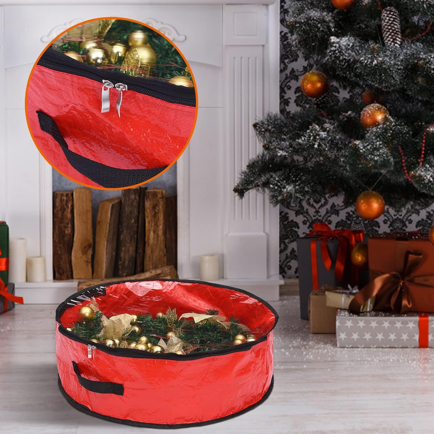 2 PCS Christmas Wreath Storage Bag, 30 Inch Clear Wreath Storage Bags Holiday Garland Container with Dual Zippers and Sturdy Handles for Holiday Artificial Christmas Wreaths