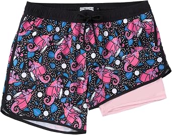 Mens 5" Vintage Swim Trunks Board Shorts with Compression Liner Quick Dry Anti-Chafing Swimwear Beach Surfing
