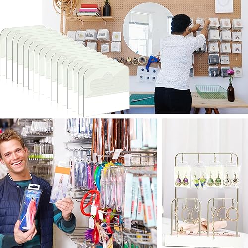 Miniatura 7 de Paquete de 200 etiquetas colgantes de plástico con ranura transparente, pestañas autoadhesivas para colgar, etiquetas colgantes de plástico