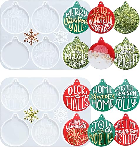 Moldes de resina de Navidad 2023 2 moldes de adorno de Navidad para resina epoxi moldes de colgante de Navidad de letras redondas para decoración