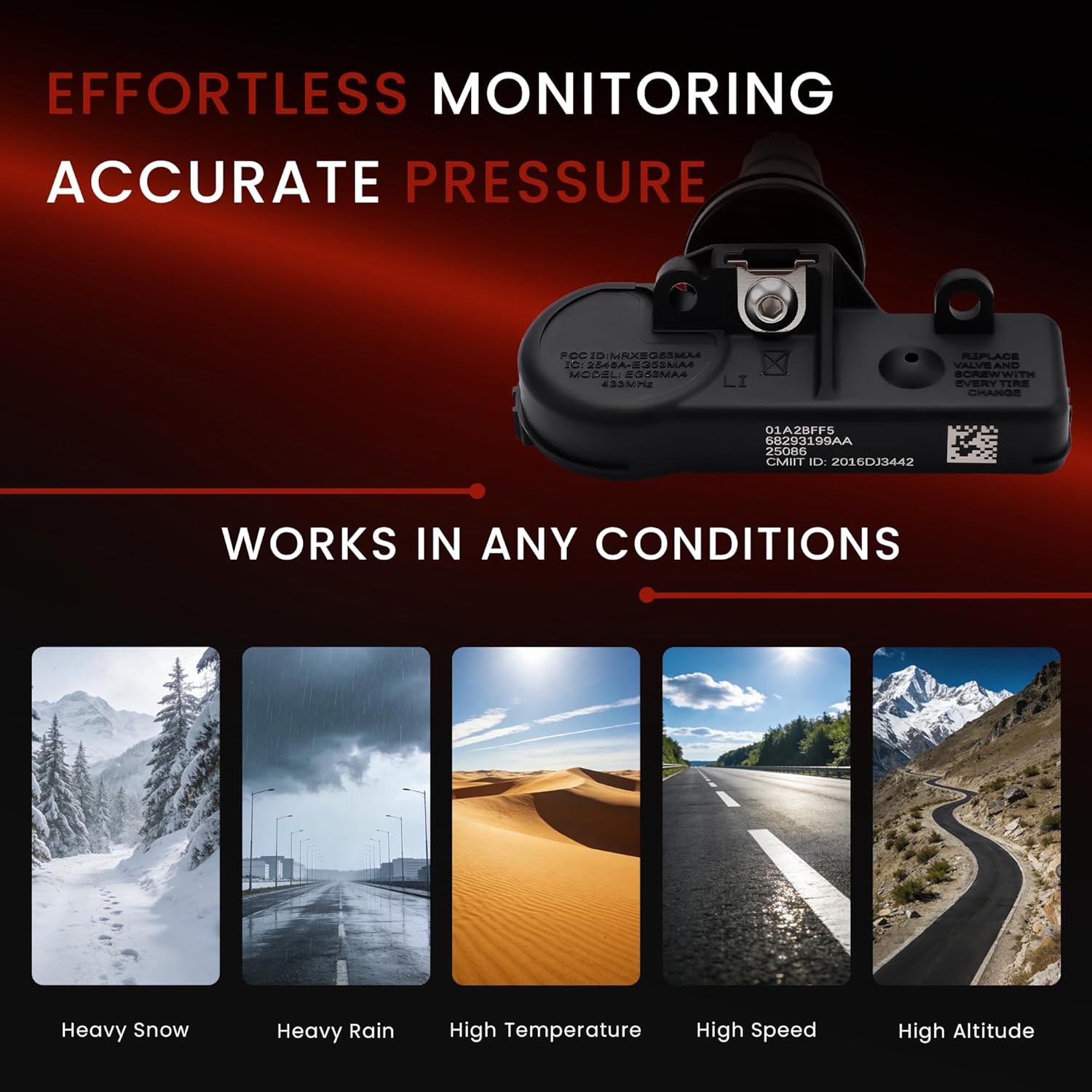 TPMS Sensors Set of 4 433MHz Pre-Programmed Tire Pressure Sensor Compatible with 2019 2020 2021 2022 2023 2024 RAM 1500 DT Replace OE 68293199AA