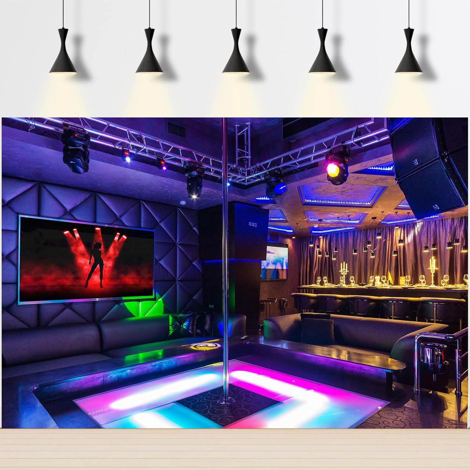 Night Club Dance Pole Backdrop Spotlight Nightclub Bar Club Interior Dance Floor Ballroom Photography Background Stripper Nightlife Club Backdrops Party Decor Adult Portrait Studio Prop 12x8ft