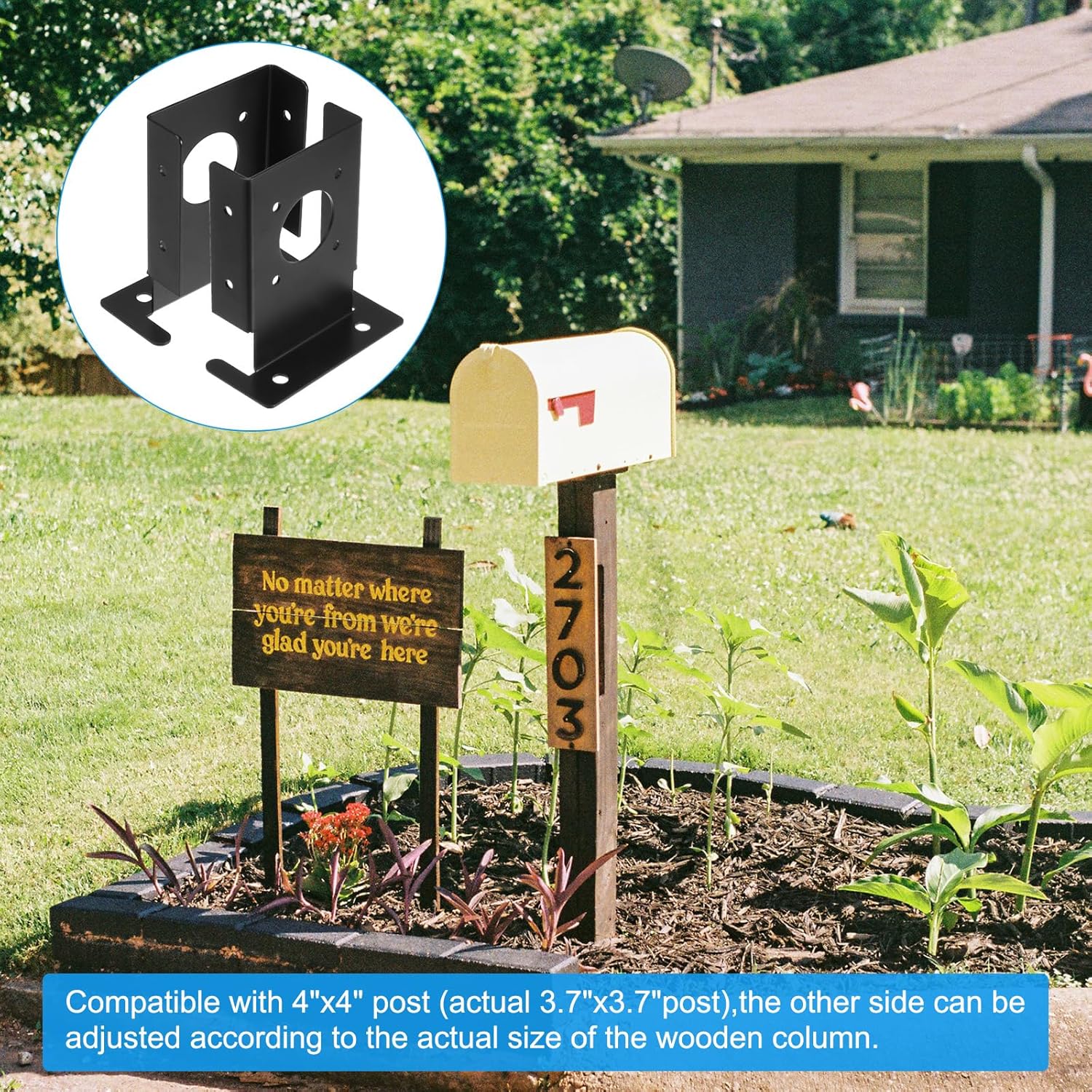 uxcell 8pcs Adjustable Deck Post Base Brackets, 4"x4" Deck Post Base for Deck Railing Mailbox, Black