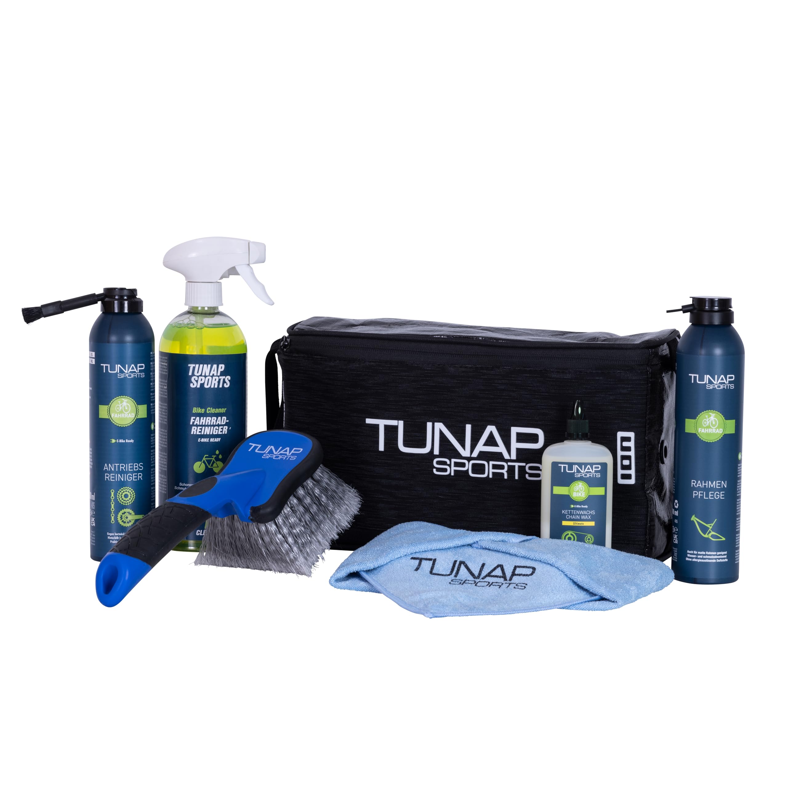 TUNAP SPORTS Rennrad & Gravel-Set | Komplettset für professionelle Fahrradpflege | Kettenreiniger, Kettenwachs Ultimate, Bremsenreiniger & Rahmenpflege | Hochwertige Tasche | Wirkt einfach besser!