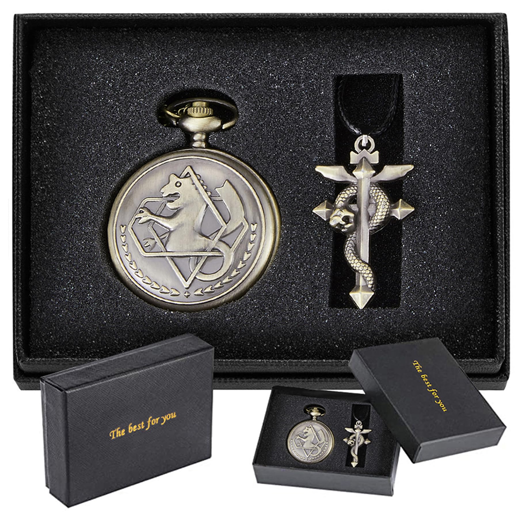 Tiong Nostalgia Movie Theme Design Alloy Quartz Pocket Watch with Necklace Chain