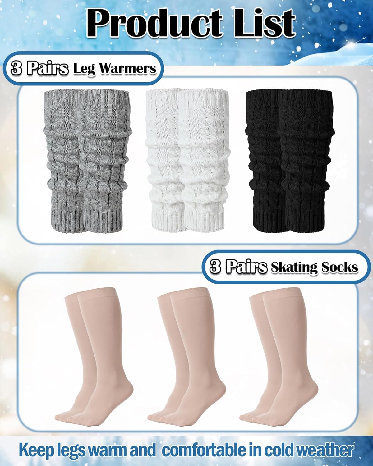 Chuarry 6 Pairs Skating Leg Warmer Sets for Women Girls Knit Long Leg Warmers Socks Calf Socks Set for Ice Figure Skating - Image 2