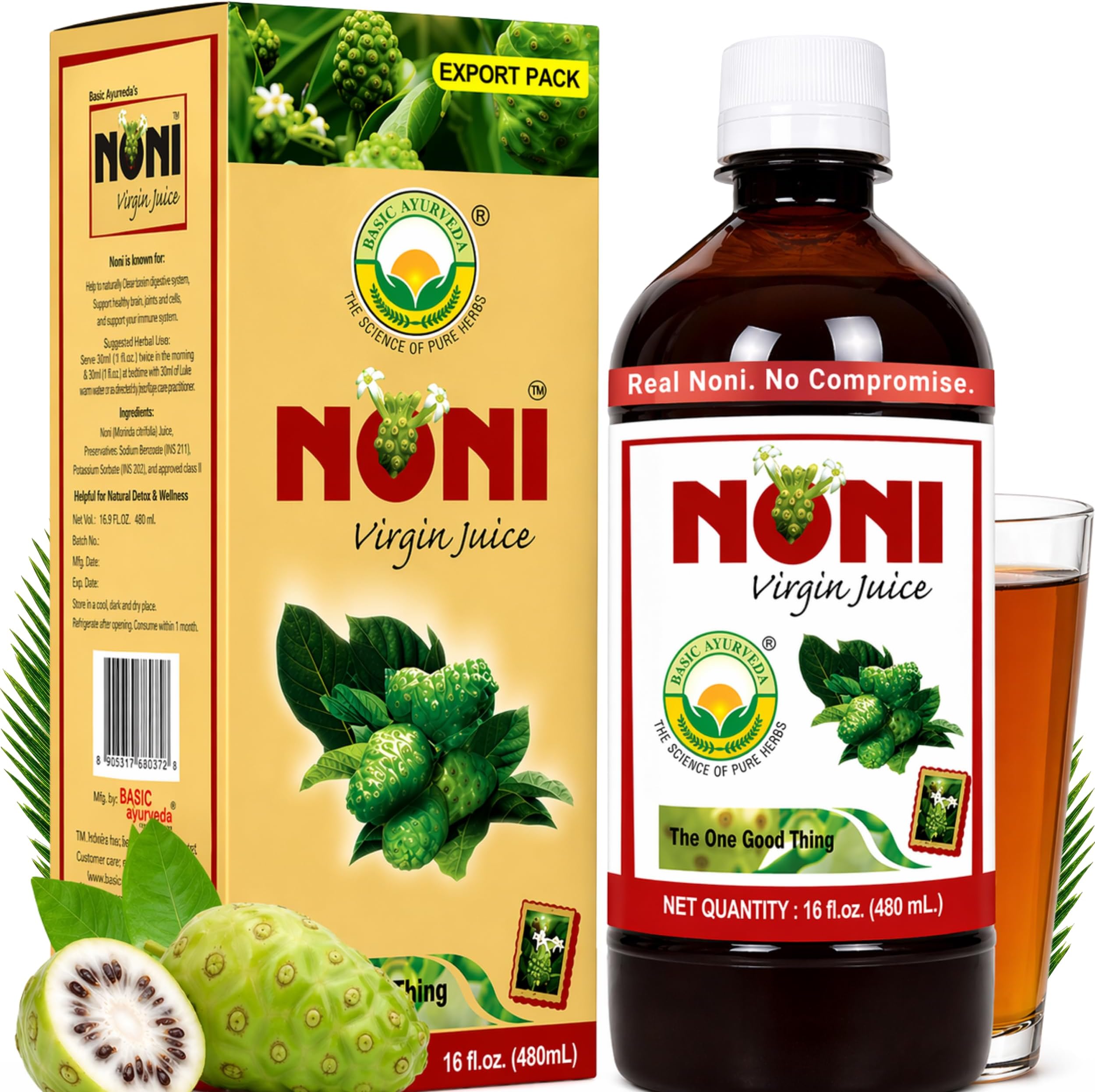 Noni Virgin Fruit Juice | 16.23 Fl Oz (480ml) | Pure & Organic | Natural Antioxidant-Rich Fruit Juice | for Wellness, Energy & Daily Health Support