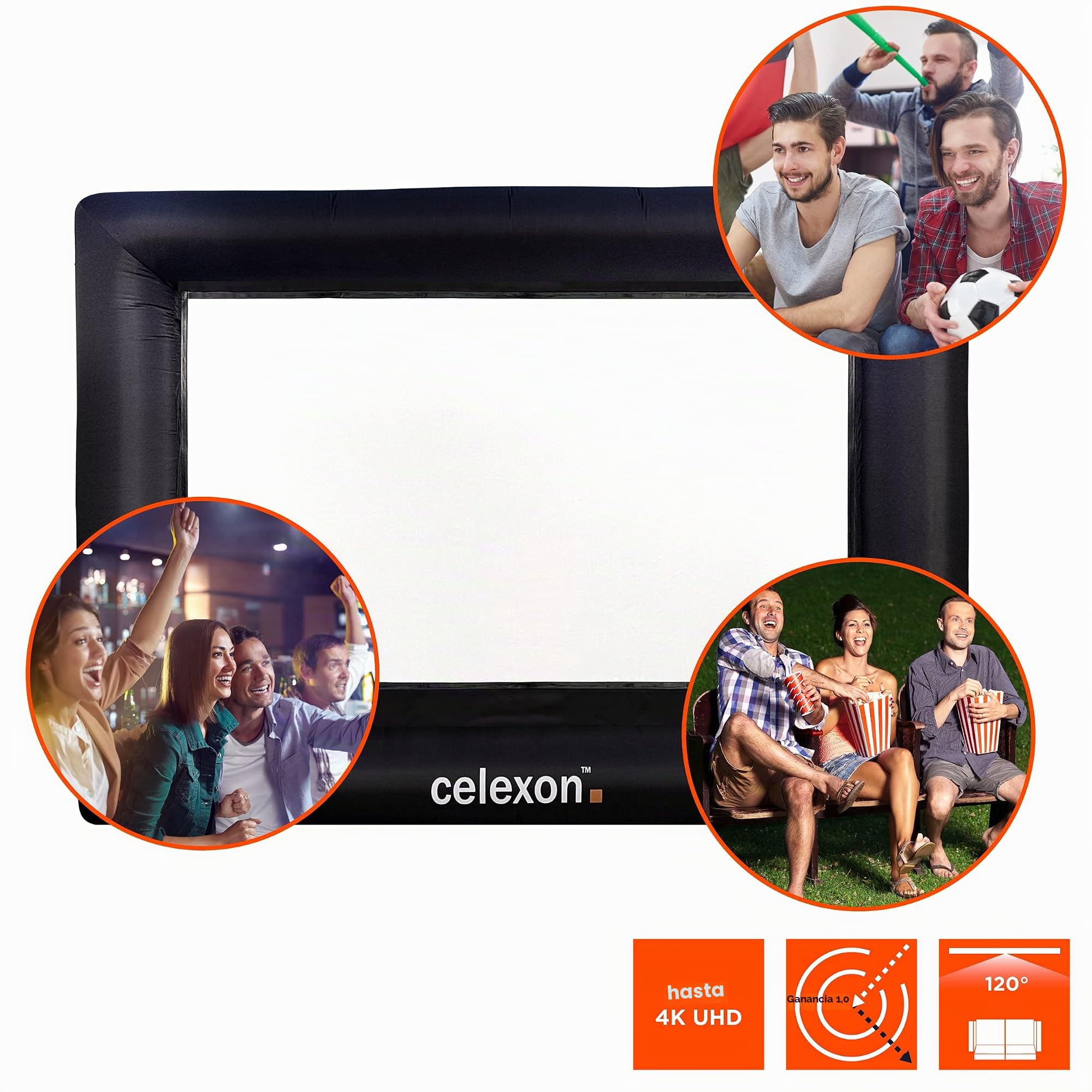 celexon Pantalla Hinchable Exterior INF200, 310 x 174, 16:9 - Ganancia 1.0-15 kg - Incluye Potente inflador - automontaje - jardín