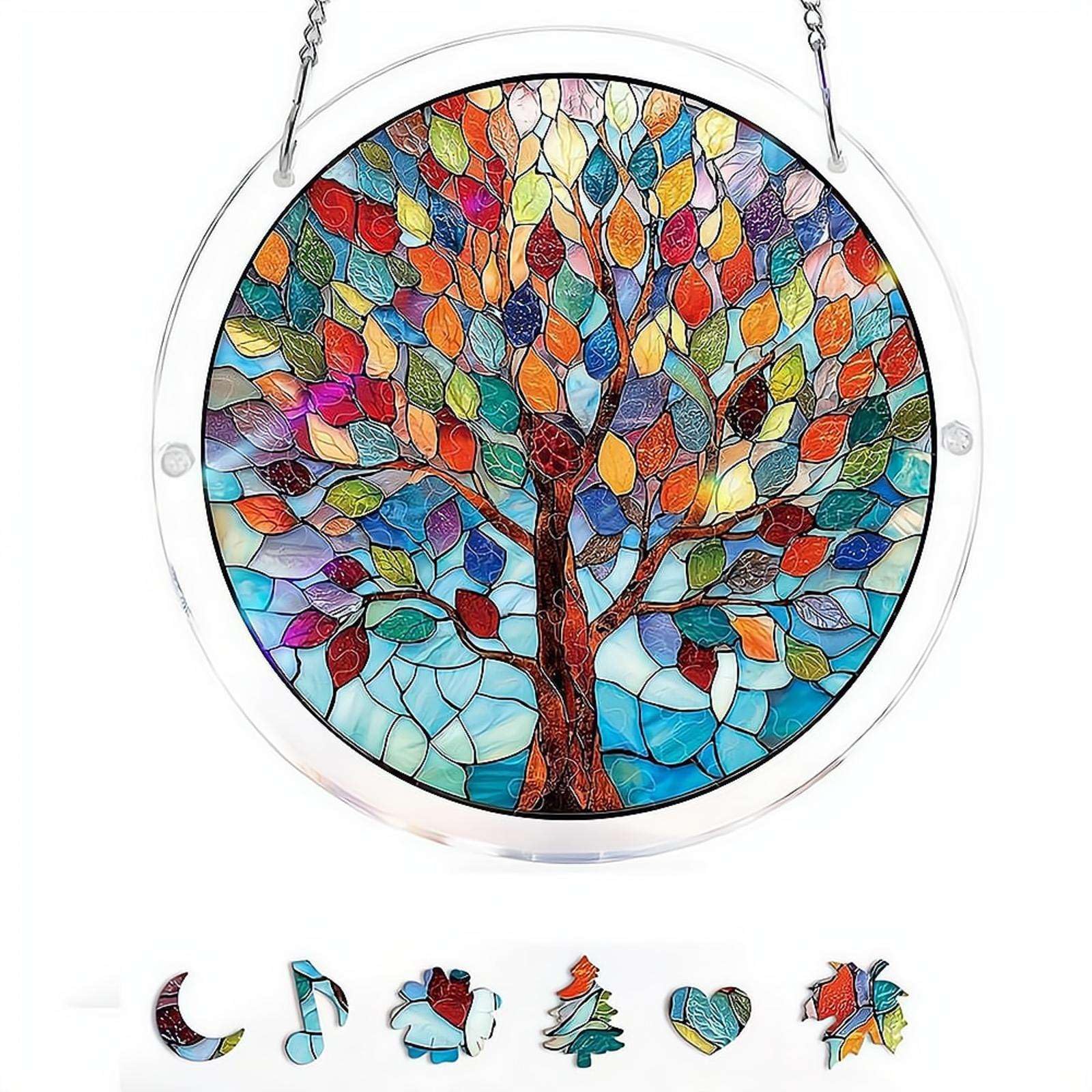 Acrylic Puzzles Suncatcher Window Hanging,83Pcs Sun Catcher Acrylic Puzzles Garden Decoration,Sun Catcher Stained Glass AcrylicPuzzle Decoration,for Women Men Birthday Mother's/Father's DayGift — view 24