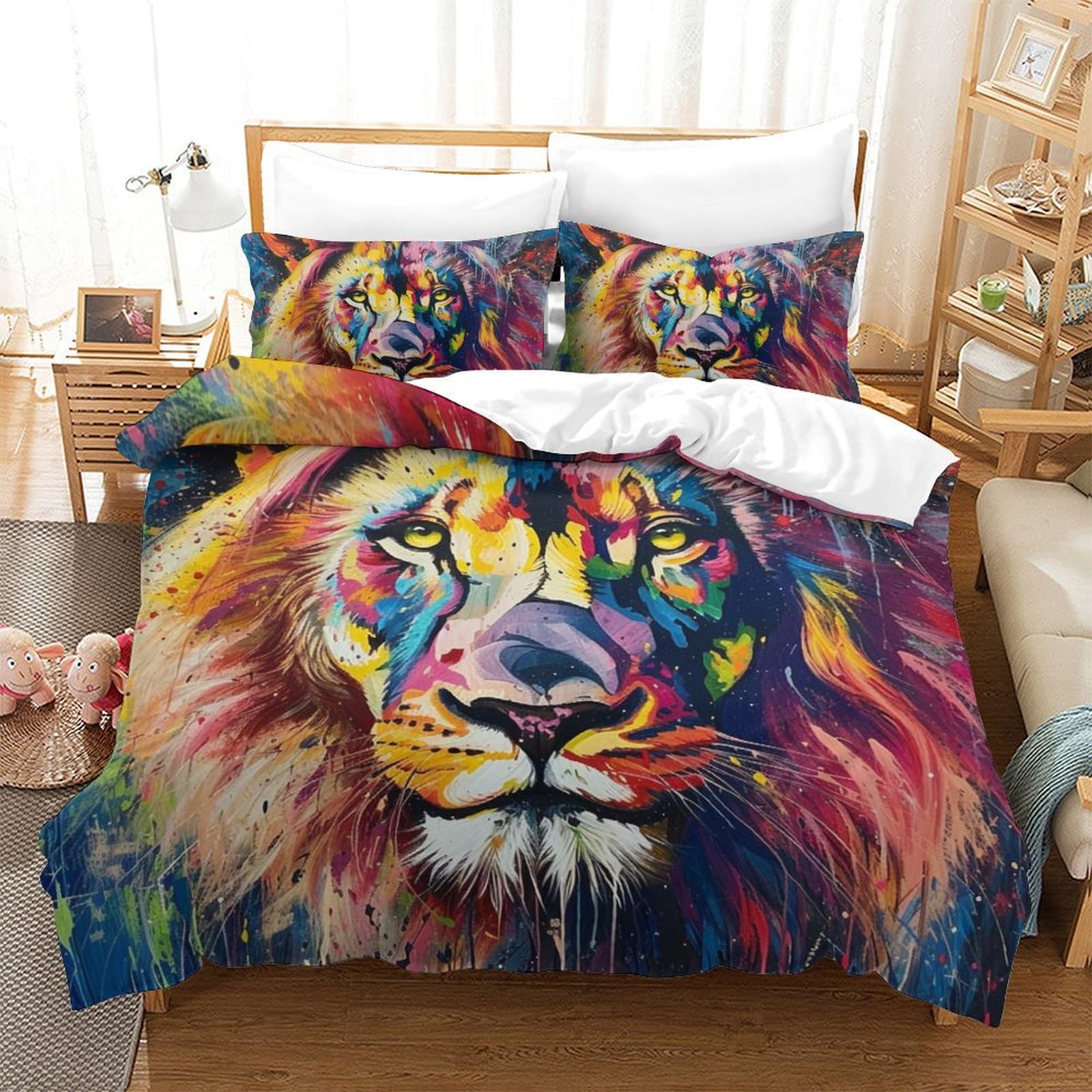 Housse de couette microfibre de haute qualité motif lion sauvage