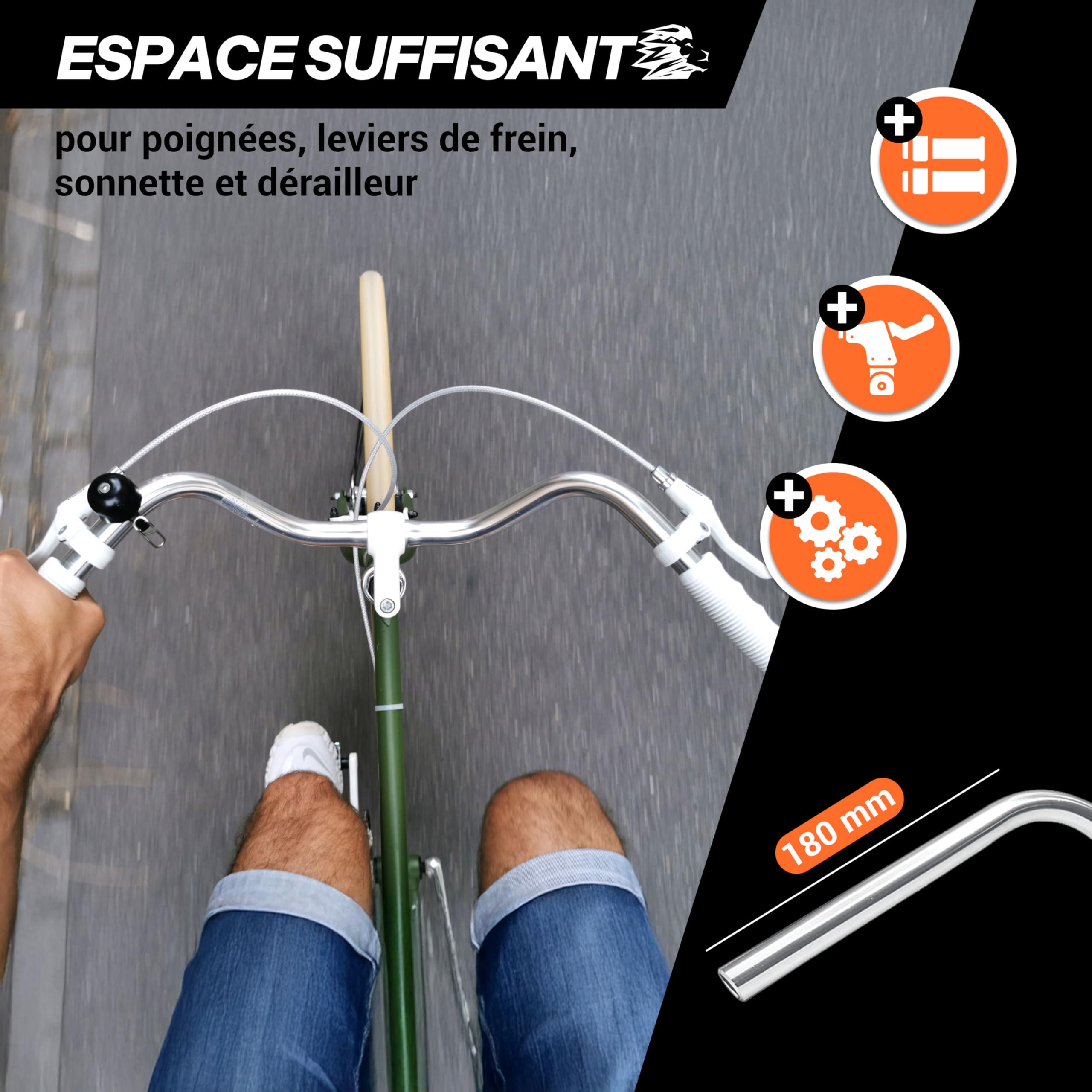 City-Bike Guidon de vélo 25,4 mm ergonomique pour vélo femme et homme Guidon de vélo argenté en aluminium rétro pour homme et femme Cruiser Beachcruiser Large