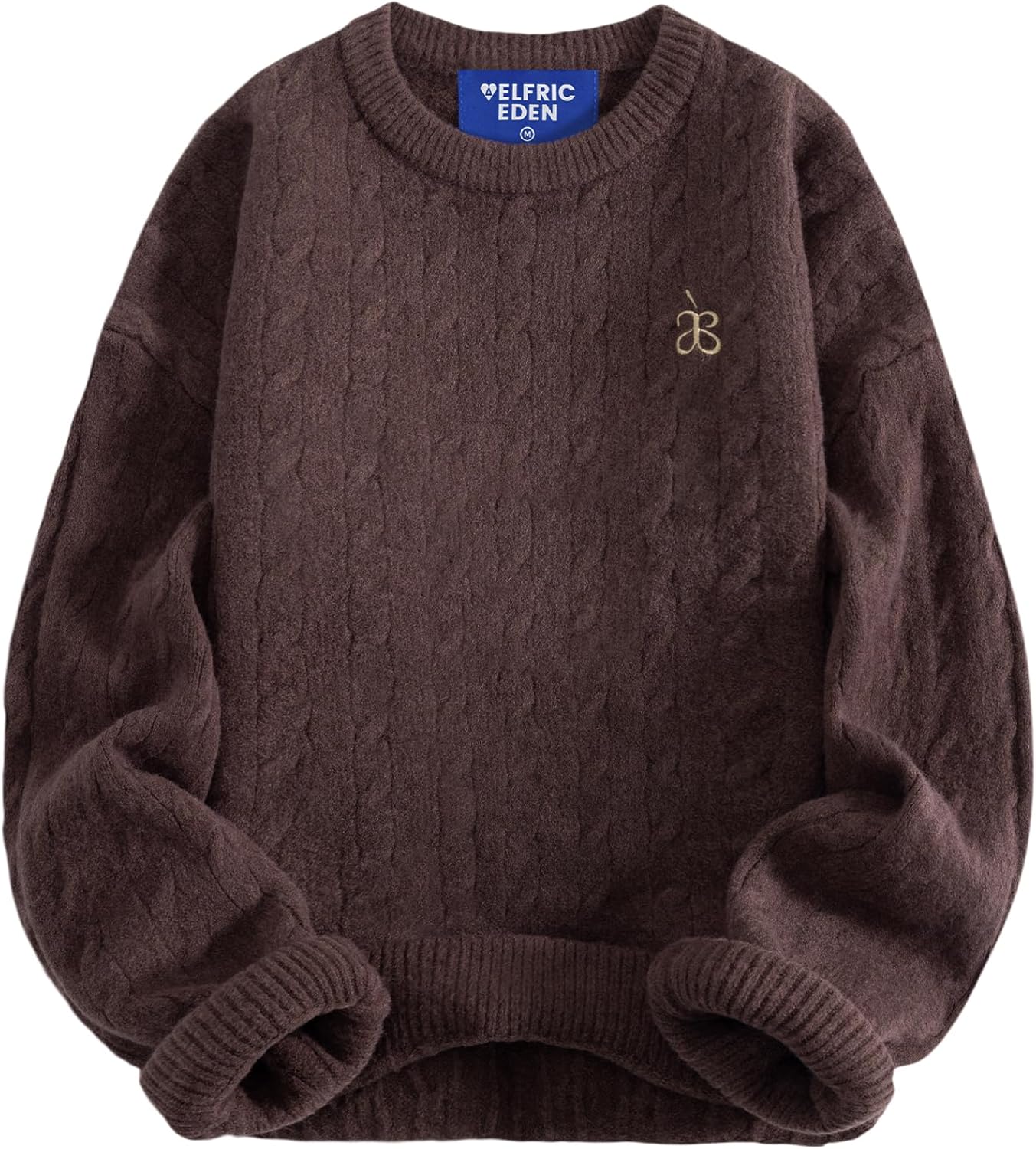 Aelfric Eden Womens Long Sleeve Cable Knit Sweater Fall Fashion Oversized Crewneck Pullover Loose Outfits Camel