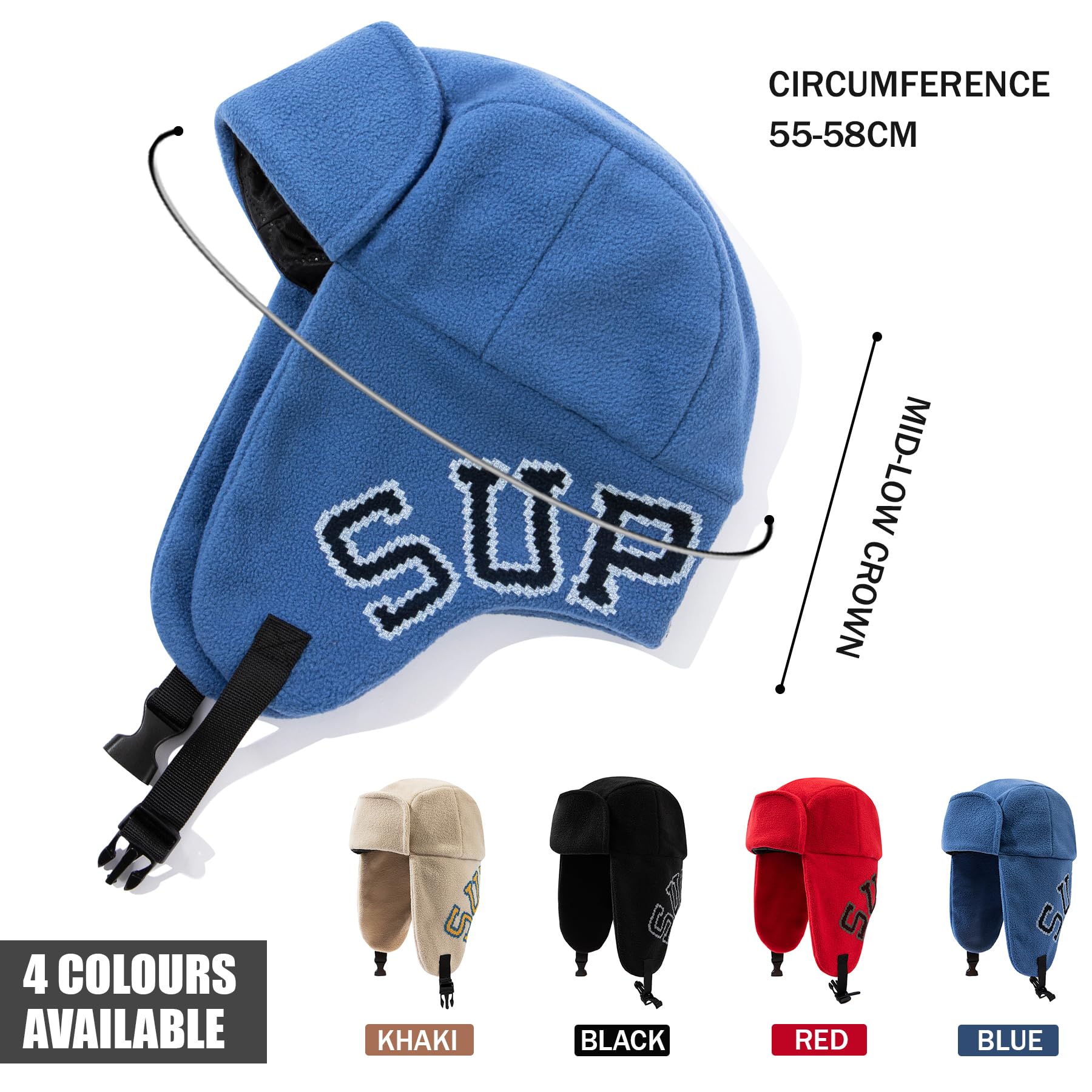Cappello Invernale, Cappello da Cacciatore in Pile, Cappello Aviatore Caldo, Cappelli Invernali con paraorecchie, Russo(PL2402Blue)