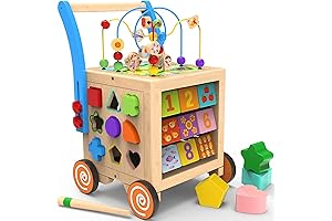 Versatile 9-in-1 Wooden Baby Activity Center with Adjustable Height and Brake
