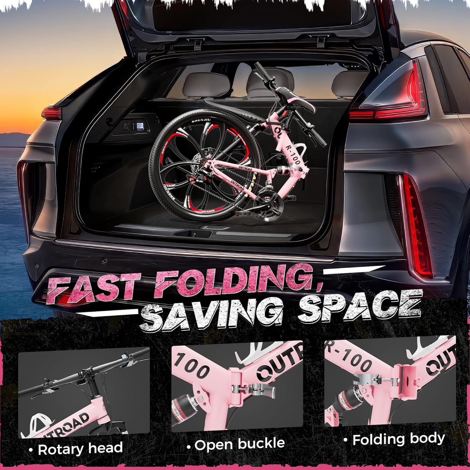 Outroad 26 Inch Mountain Bike, 21-Speed/High-Carbon Steel/Aviation Grade Frame, Dual Disc Brake, Adjustable Ergonomic Seat Bicycle for Men Women Adult, Quick Assembly in 20 Minutes Pink