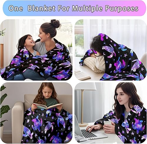 Miniatura 5 de Manta de tortuga marina, regalos para los amantes de las tortugas, manta de franela suave con diseño de tortuga, regalos de cumpleaños, decoración