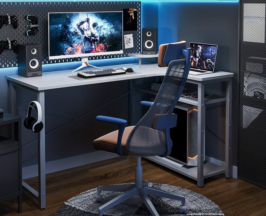 【M2777-141-104】ゲーミングデスク パソコンデスク L字　110㎝ Amazon | MIYOKI L字デスク パソコン デスク 幅110×奥行48×高さ