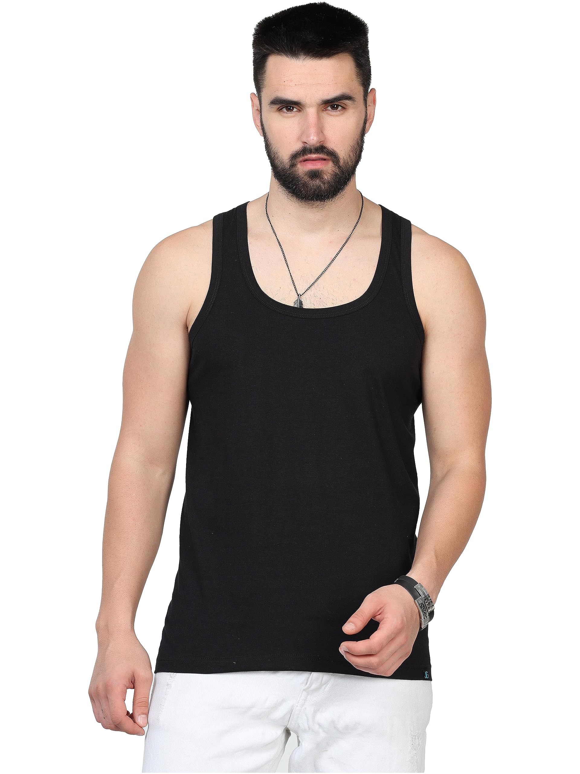 Men's Cotton Super Combed Breathable Vest for Men (Black)-image-17