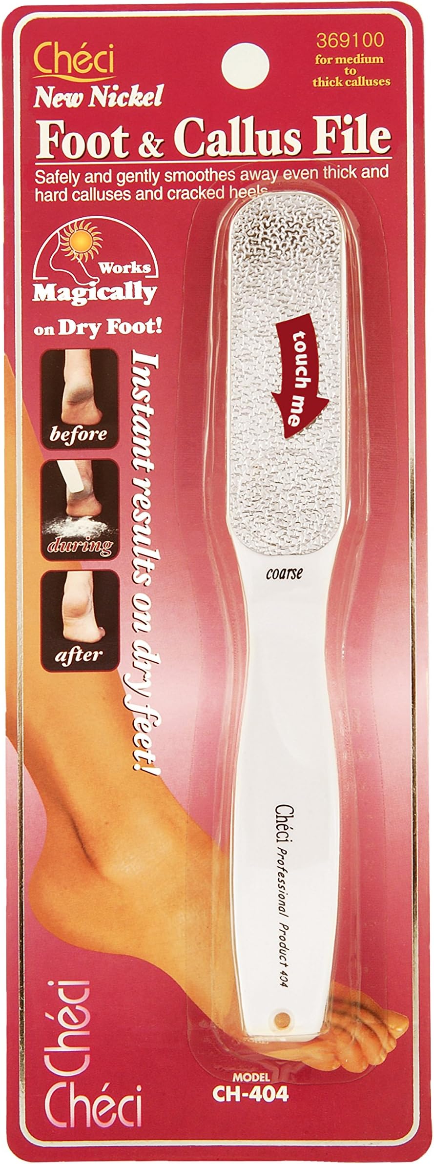 Coarse Grit Foot & Callus File for Severe Calluses and Cracked Heels, Slim Design for Precise Filing, Beige CH-404CI, 1-Pack