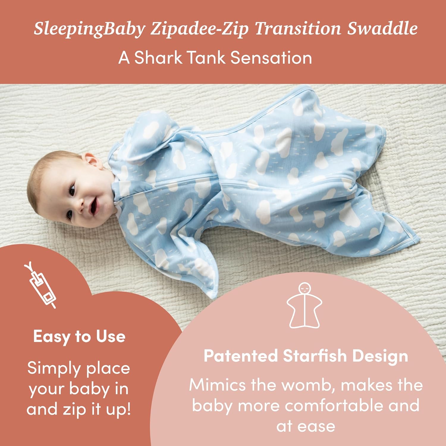 SleepingBaby Zipadee-Zip Transition Swaddle (Spring Showers, Large for 12-24 Months) and Snuggle Strap (Grey, One Size) - Wearable Baby Blanket and Accessory - Polyester, Spandex