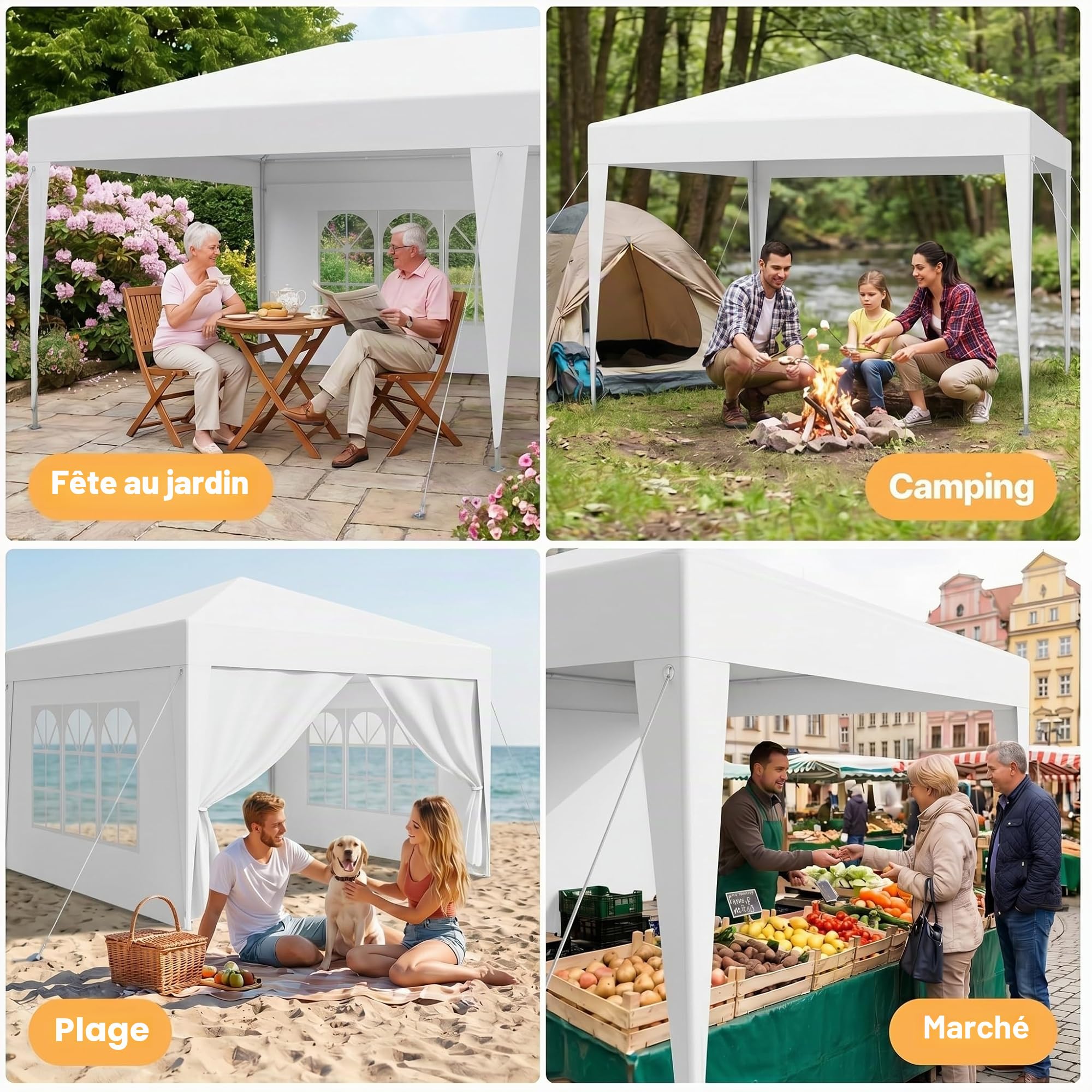 Tonnelle pliable 3 x 3 m, imperméable, stable, résistante à l'hiver, avec panneaux latéraux amovibles, protection UV et coupe-vent, tonnelle de jardin, tente de fête, pour marché, festival, camping