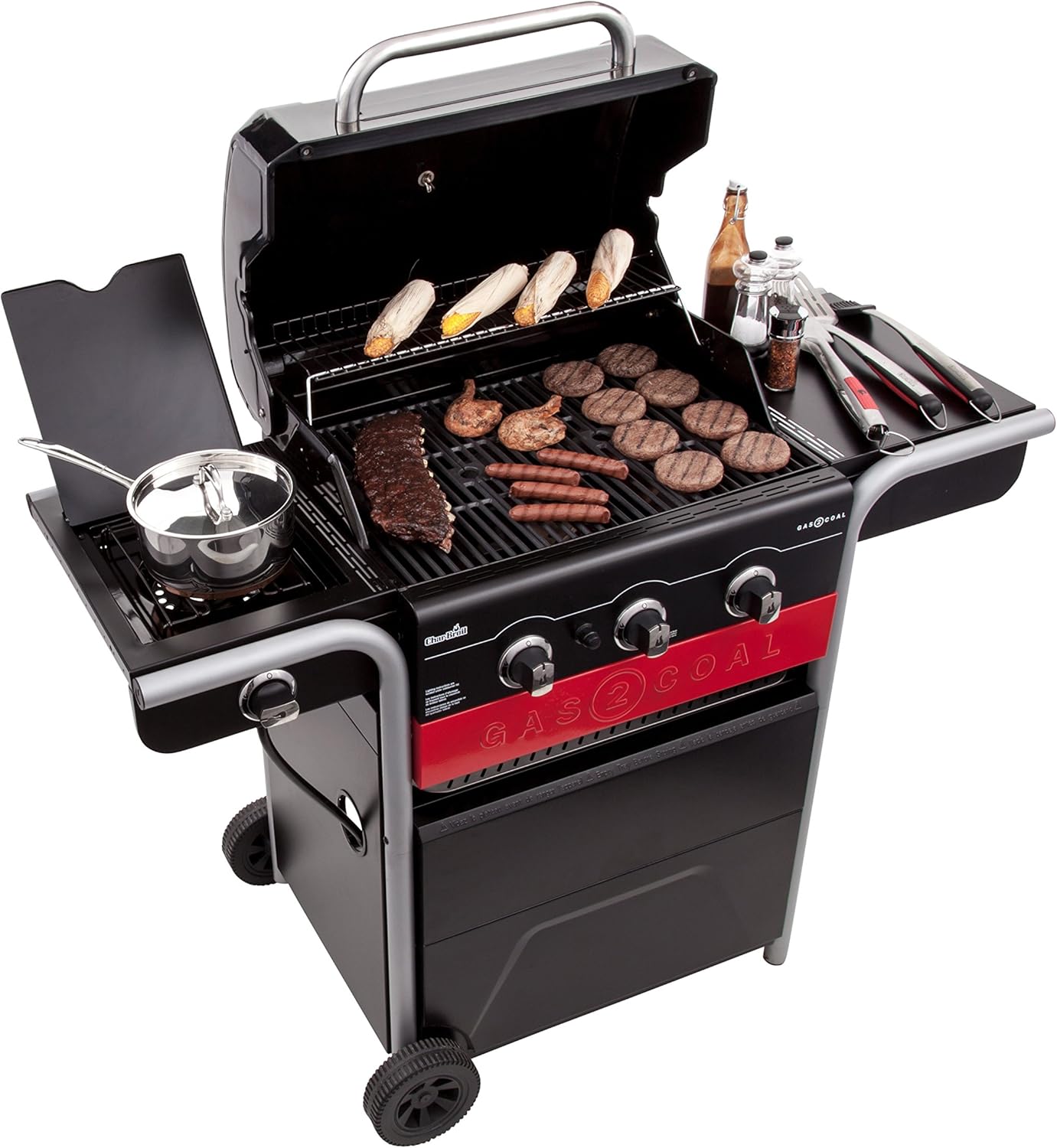Char-Broil Gas2Coal Hybrid Grill - Barbecue a Gas e Carbonella con 3 fuochi, Nero Char-Broil Gas2Coal Hybrid Grill - Barbecue a Gas e Carbonella con 3 fuochi, Nero
