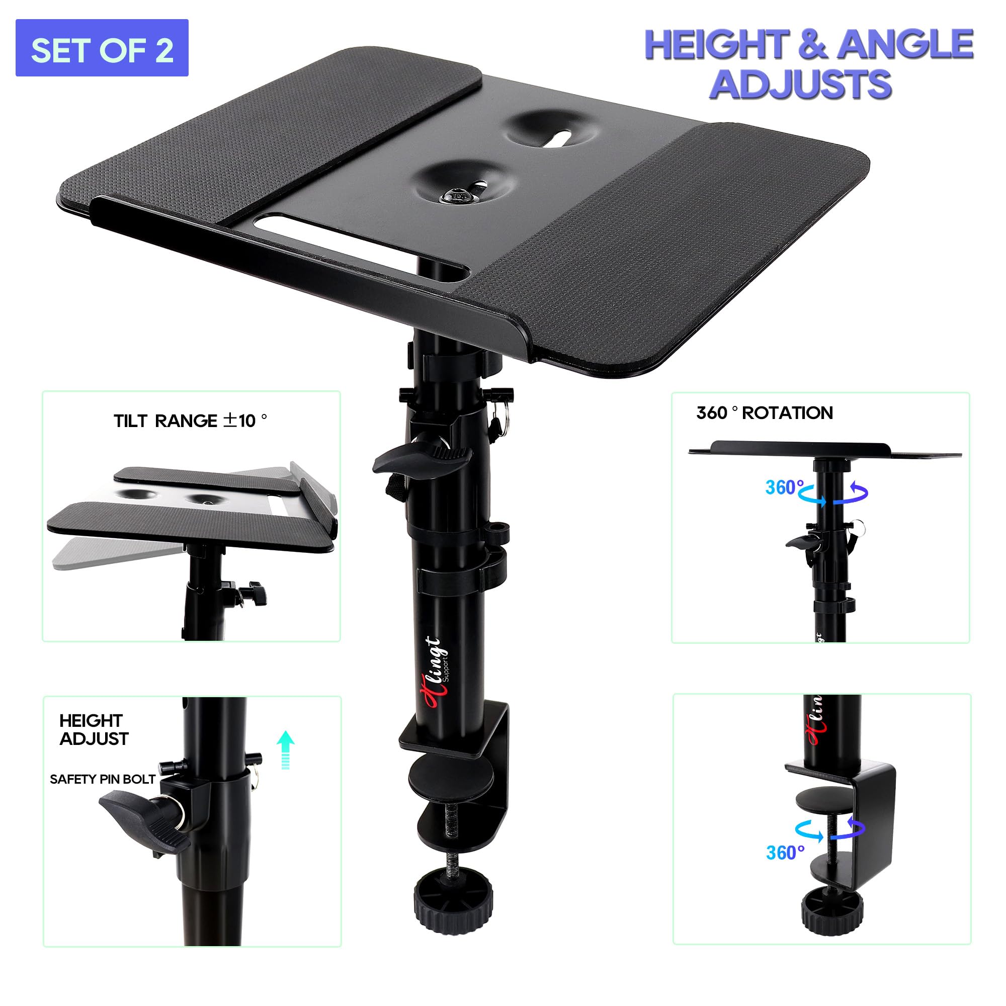 Tlingt Support Deluxe Studio Monitor Stands, Desk Speaker Stand (2-Pack)- Heavy Duty 30x23cm Metal Tray - Image 3