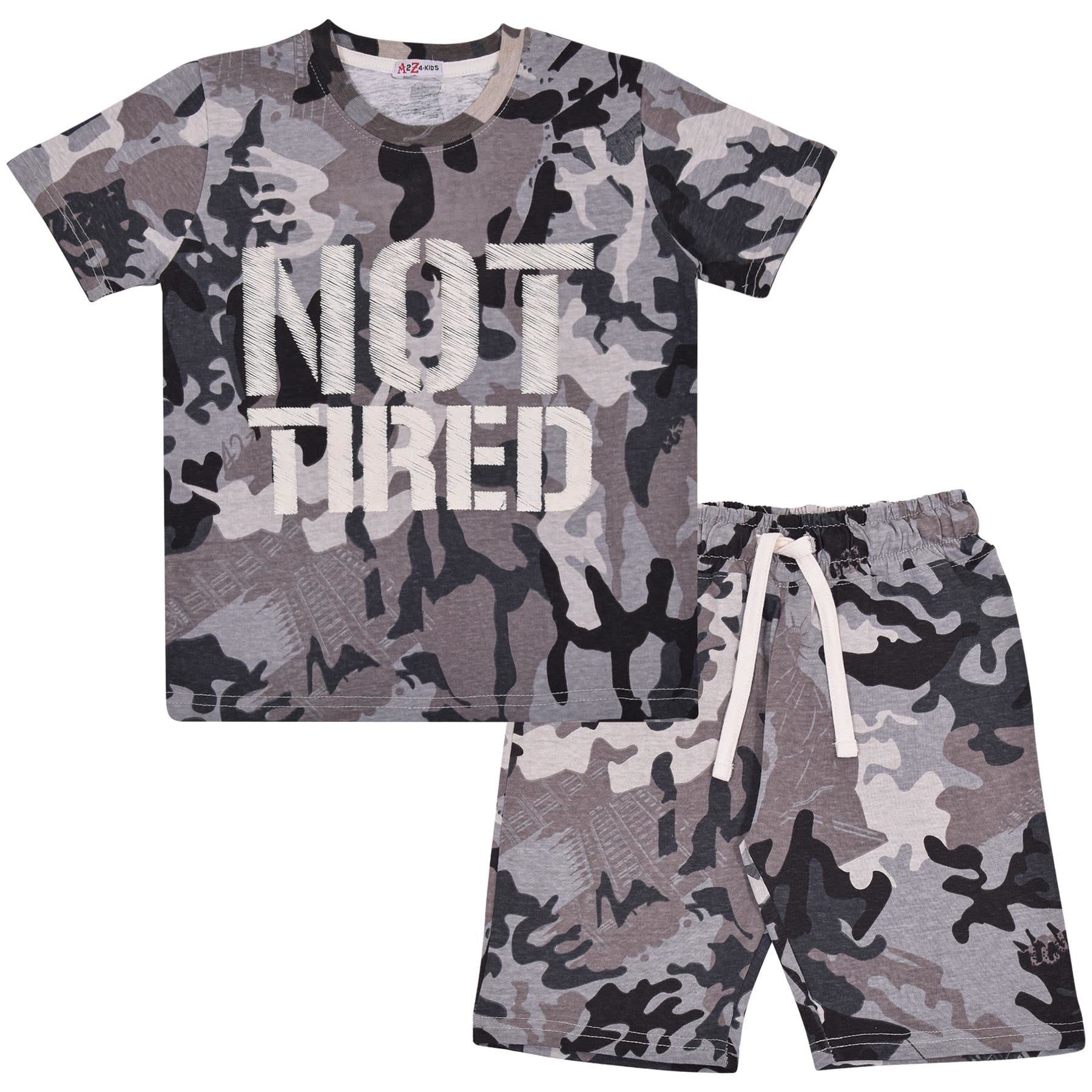 A2z 4 Kids Unisex Kids Camo Grey Girls Boys Pjs 2 Piece Camo Shorts Set Lounge Suit - Pjs 171 Not Tired ._5-6