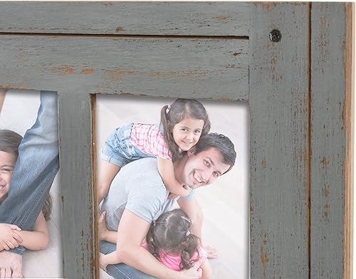 Miniatura 5 de Prinz Homestead Marco de fotos gris de 3 aperturas, hecho para fotos de 4 x 6, marco de madera envejecida, caballete bidireccional, exhibición de