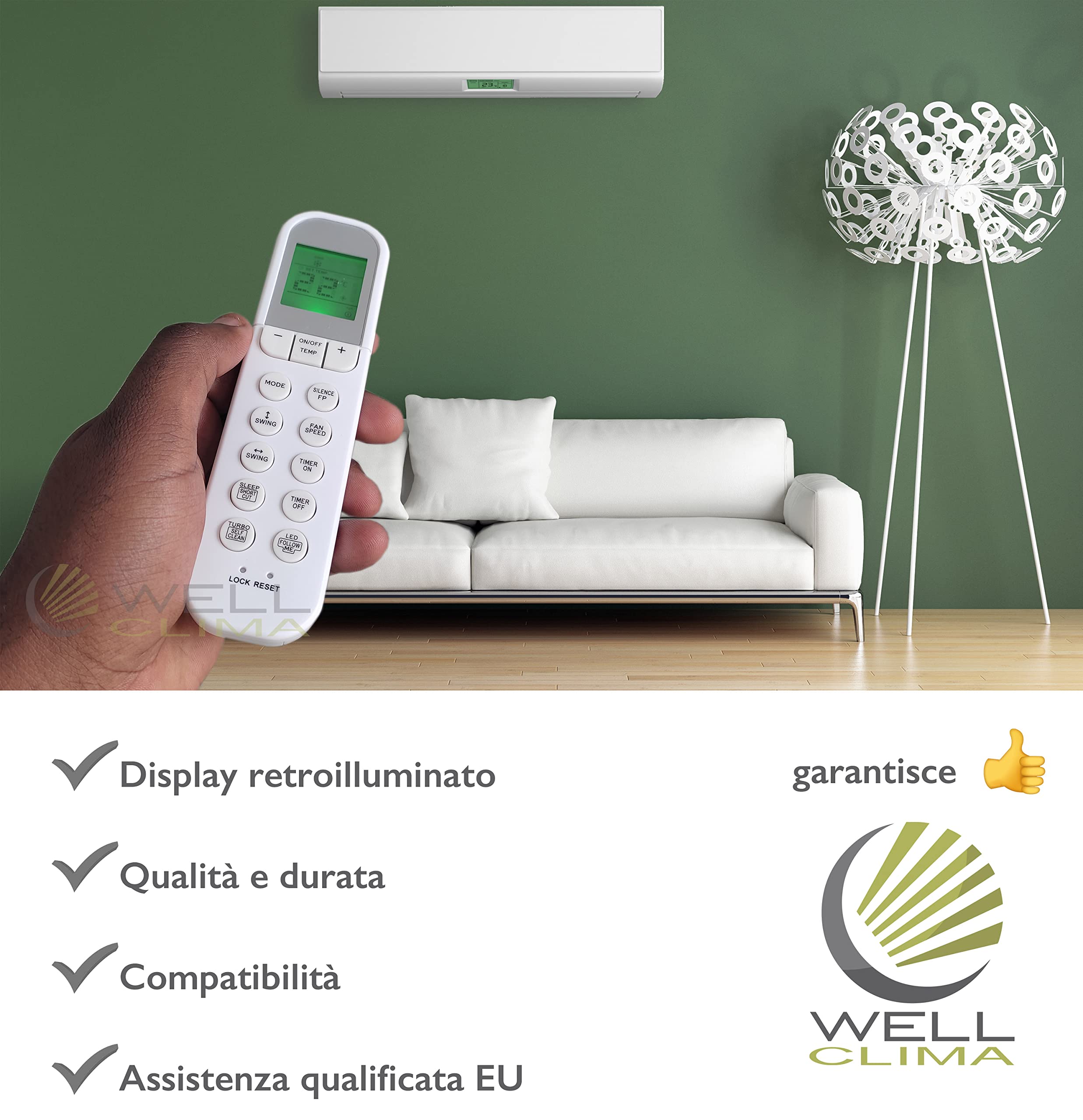 Wellclima telecomando RG36F/BGEF per climatizzatori sostituisce i modelli RG36F2/BGEF RG36F4/BGEF RG36D/BGEF RG36A/BGE a marchio Midea Comfee Ariston Vivax Ecoflam Bosh Philco Zibro