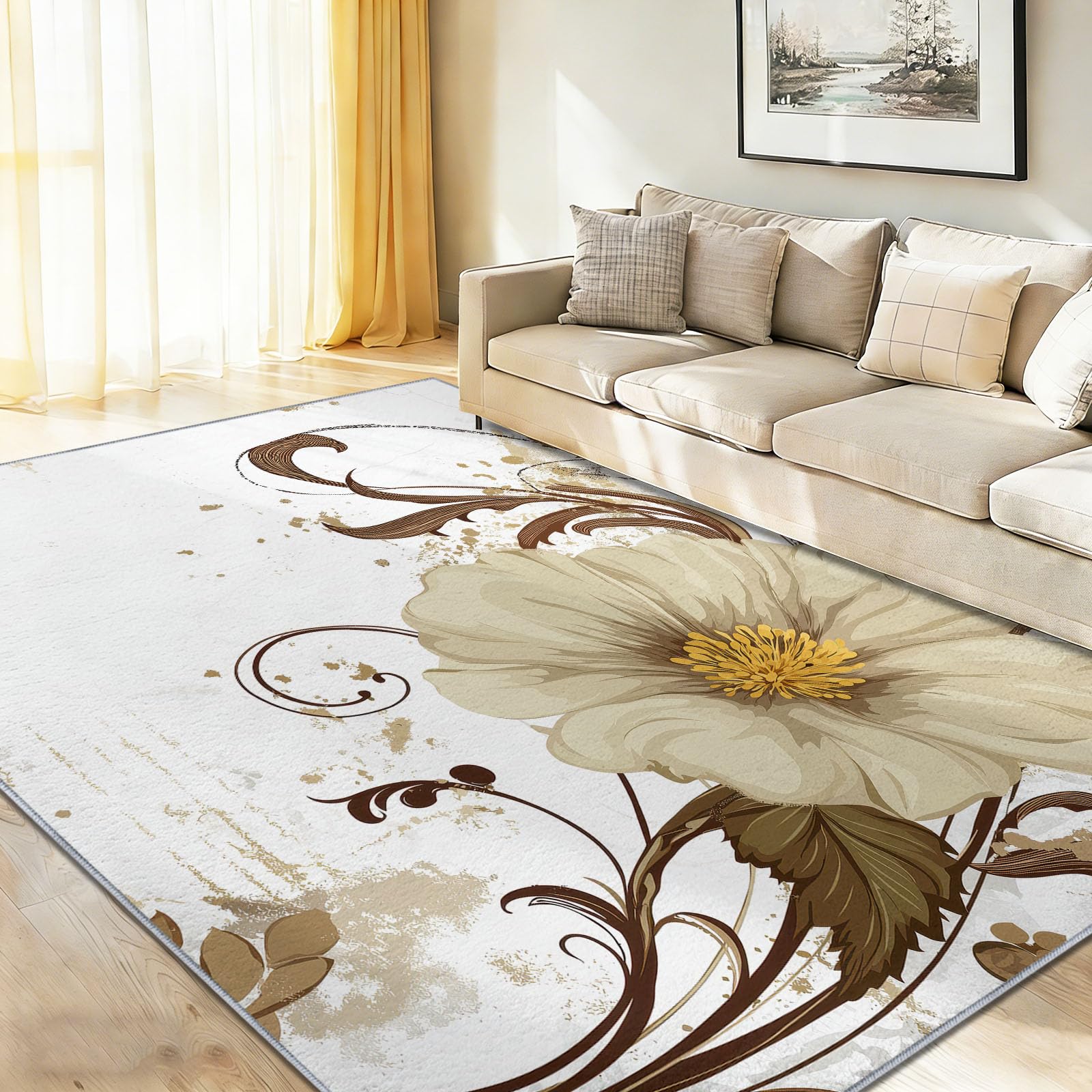 Tapis Salon 140 x 200 cm Fleurs Vignes
