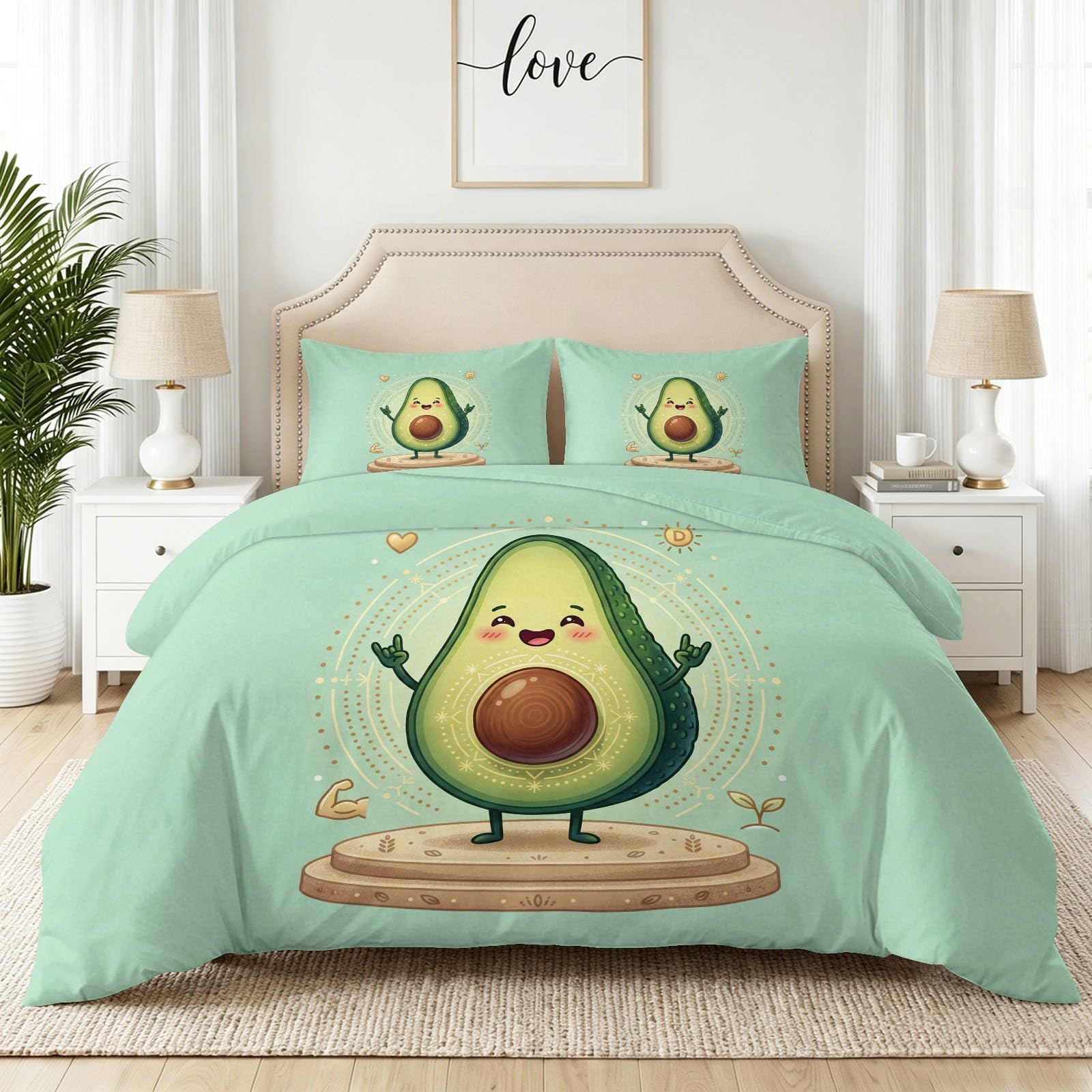 Parure de lit avocat 220x240 cm avec housse de couette verte en microfibre