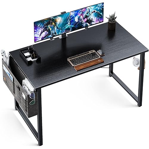 ODK Computer Writing Desk 39 inch, Sturdy Home Office Table, Work Desk with A Storage Bag and Headphone Hook, Black