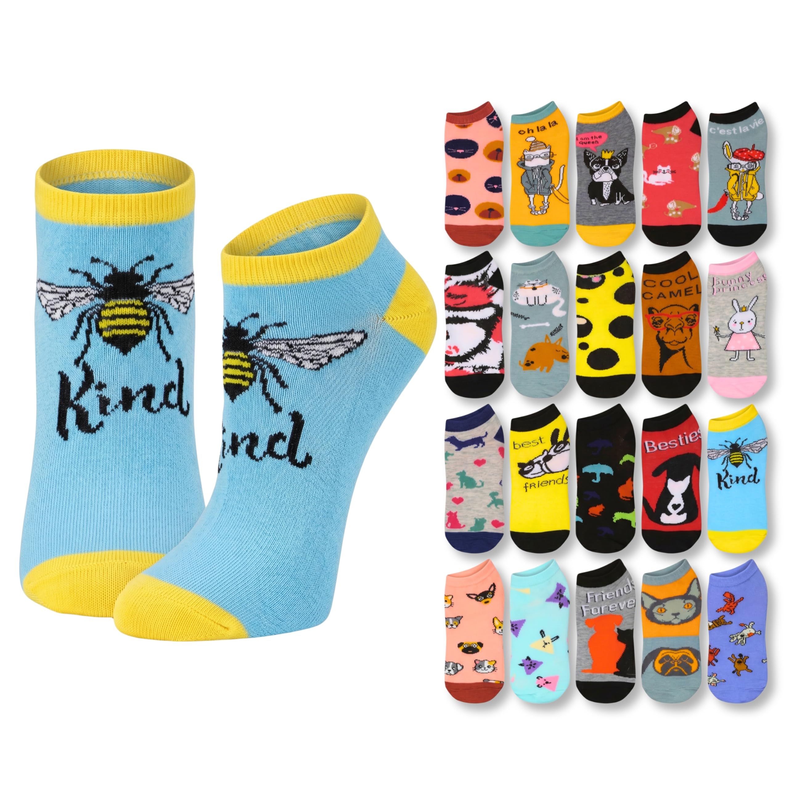 Tipi Toe Women’s 20 Pack Colorful Low Cut Socks – Lightweight, Breathable Design for All-Day Comfort Sizes 9-11/10-13