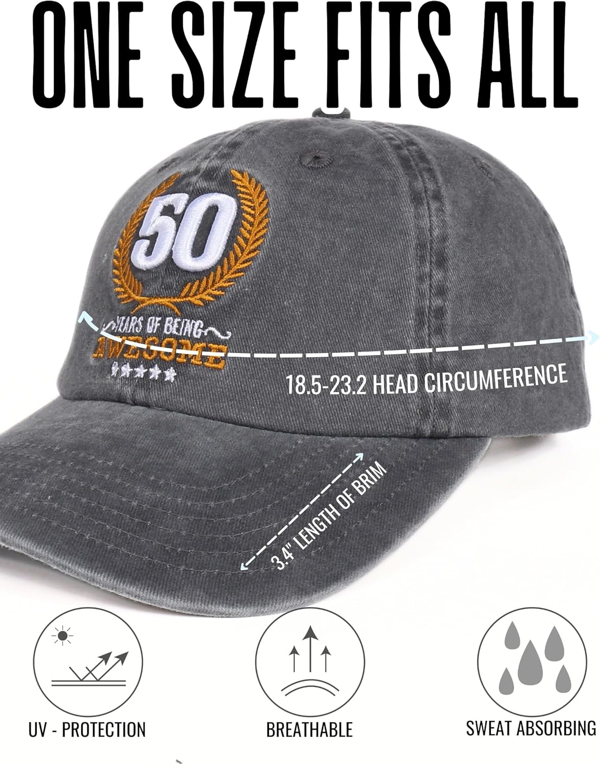 InnoBeta 50th Birthday Gifts for Men, Adjustable Embroidered Hat Gifts for Him, Dad, Grey - Awesome - Image 3